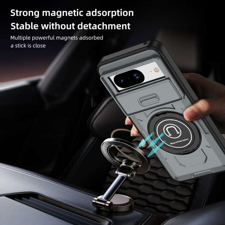 For Google Pixel 8a Sliding Camshield TPU Hybrid PC Magnetic Holder Phone Case(Grey)