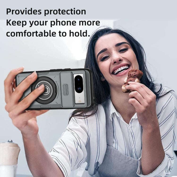 For Google Pixel 8a Sliding Camshield TPU Hybrid PC Magnetic Holder Phone Case(Grey)