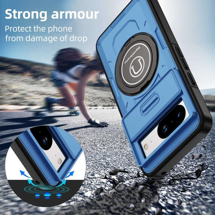 For Google Pixel 8a Sliding Camshield TPU Hybrid PC Magnetic Holder Phone Case(Sky Blue)