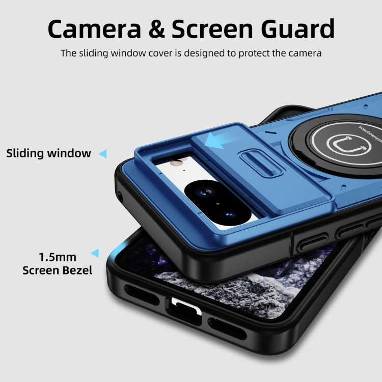 For Google Pixel 8a Sliding Camshield TPU Hybrid PC Magnetic Holder Phone Case(Sky Blue)