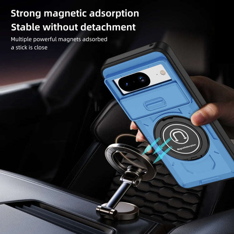 For Google Pixel 8a Sliding Camshield TPU Hybrid PC Magnetic Holder Phone Case(Sky Blue)