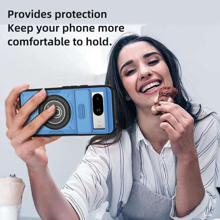 For Google Pixel 8a Sliding Camshield TPU Hybrid PC Magnetic Holder Phone Case(Sky Blue)