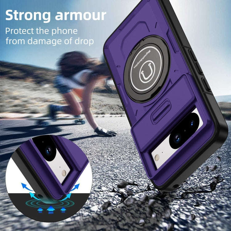 For Google Pixel 8a Sliding Camshield TPU Hybrid PC Magnetic Holder Phone Case(Purple)