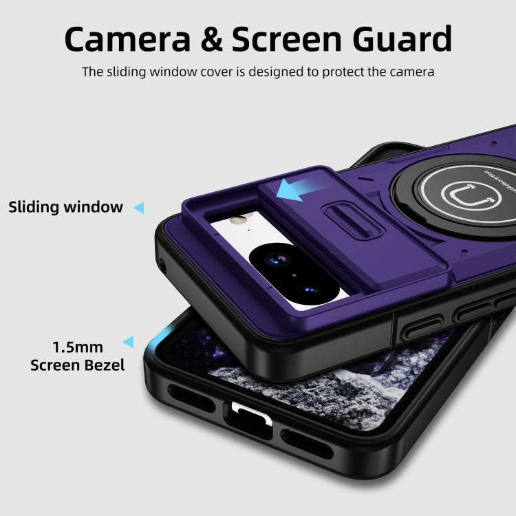 For Google Pixel 8a Sliding Camshield TPU Hybrid PC Magnetic Holder Phone Case(Purple)
