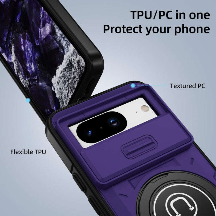 For Google Pixel 8a Sliding Camshield TPU Hybrid PC Magnetic Holder Phone Case(Purple)