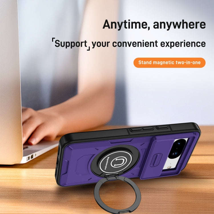For Google Pixel 8a Sliding Camshield TPU Hybrid PC Magnetic Holder Phone Case(Purple)