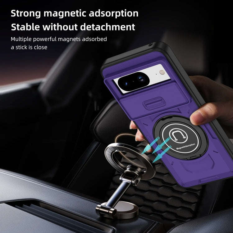 For Google Pixel 8a Sliding Camshield TPU Hybrid PC Magnetic Holder Phone Case(Purple)