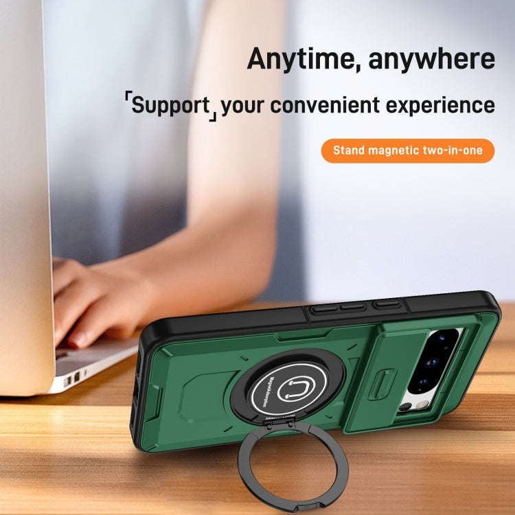 For Google Pixel 8 Pro Sliding Camshield TPU Hybrid PC Magnetic Holder Phone Case(Dark Green)