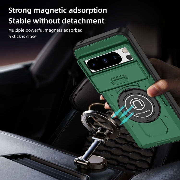 For Google Pixel 8 Pro Sliding Camshield TPU Hybrid PC Magnetic Holder Phone Case(Dark Green)