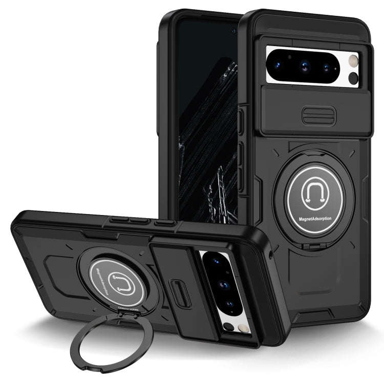 For Google Pixel 8 Pro Sliding Camshield TPU Hybrid PC Magnetic Holder Phone Case(Black)
