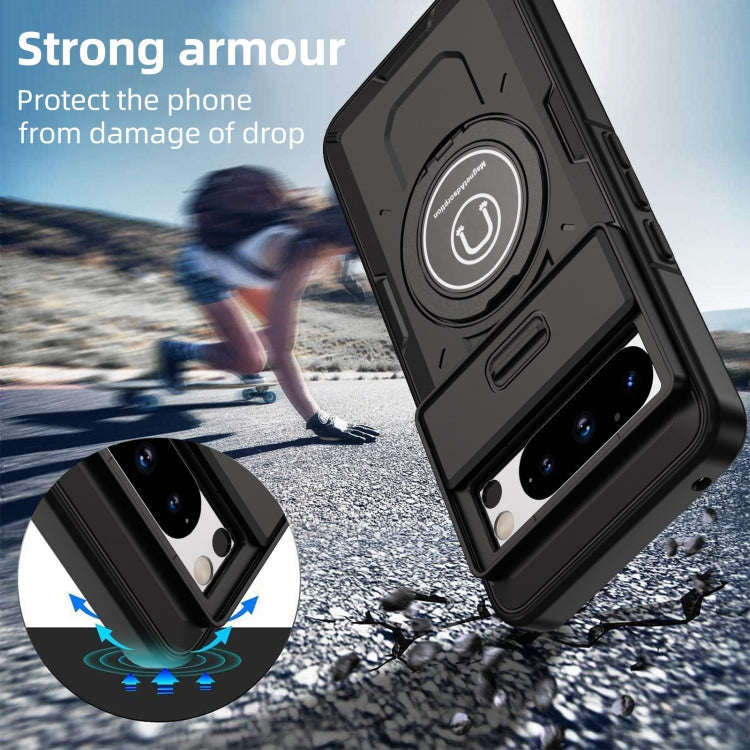 For Google Pixel 8 Pro Sliding Camshield TPU Hybrid PC Magnetic Holder Phone Case(Black)