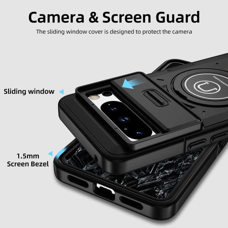 For Google Pixel 8 Pro Sliding Camshield TPU Hybrid PC Magnetic Holder Phone Case(Black)