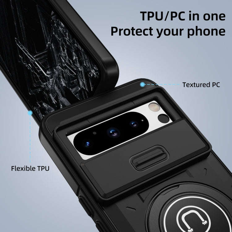 For Google Pixel 8 Pro Sliding Camshield TPU Hybrid PC Magnetic Holder Phone Case(Black)