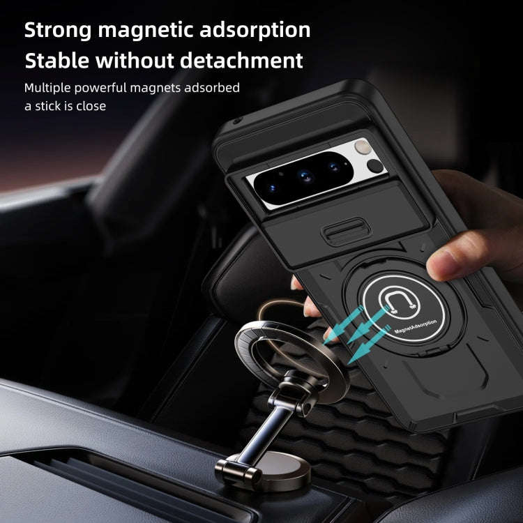 For Google Pixel 8 Pro Sliding Camshield TPU Hybrid PC Magnetic Holder Phone Case(Black)