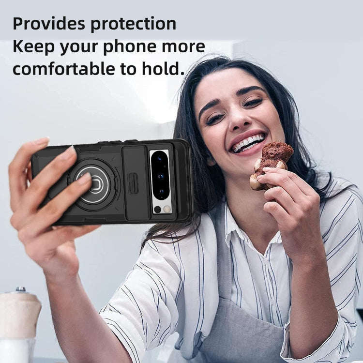 For Google Pixel 8 Pro Sliding Camshield TPU Hybrid PC Magnetic Holder Phone Case(Black)