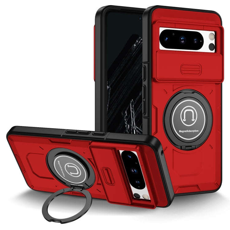 For Google Pixel 8 Pro Sliding Camshield TPU Hybrid PC Magnetic Holder Phone Case(Red)