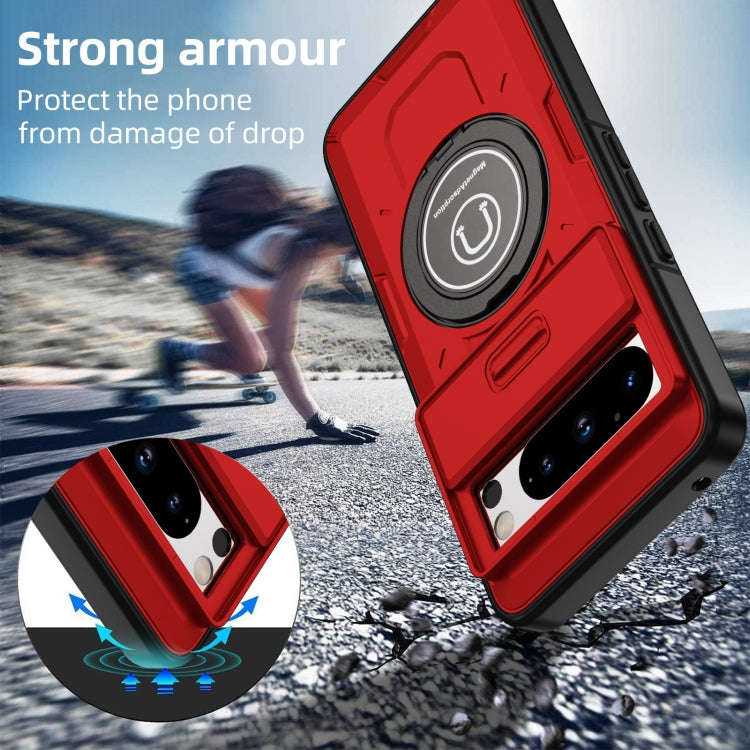 For Google Pixel 8 Pro Sliding Camshield TPU Hybrid PC Magnetic Holder Phone Case(Red)