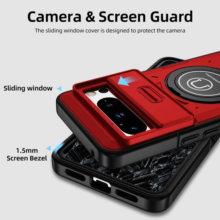 For Google Pixel 8 Pro Sliding Camshield TPU Hybrid PC Magnetic Holder Phone Case(Red)