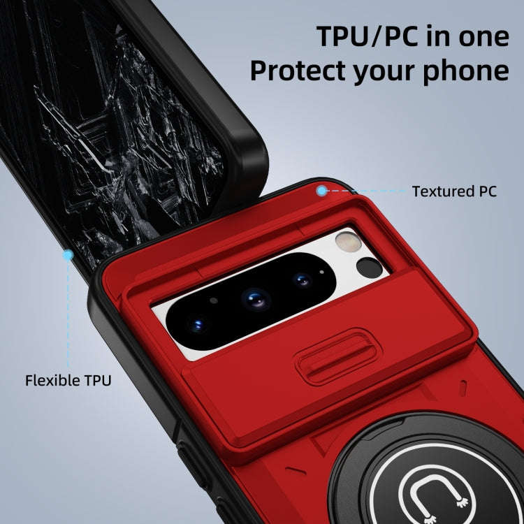 For Google Pixel 8 Pro Sliding Camshield TPU Hybrid PC Magnetic Holder Phone Case(Red)