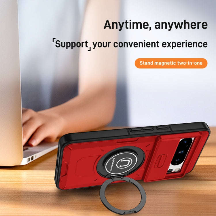 For Google Pixel 8 Pro Sliding Camshield TPU Hybrid PC Magnetic Holder Phone Case(Red)