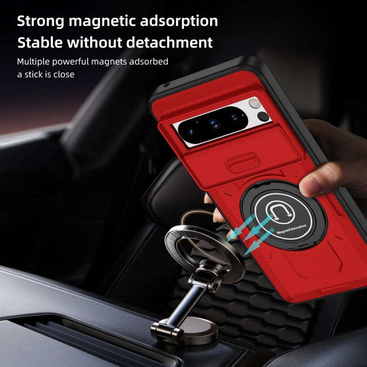 For Google Pixel 8 Pro Sliding Camshield TPU Hybrid PC Magnetic Holder Phone Case(Red)