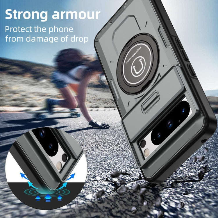 For Google Pixel 8 Pro Sliding Camshield TPU Hybrid PC Magnetic Holder Phone Case(Grey)