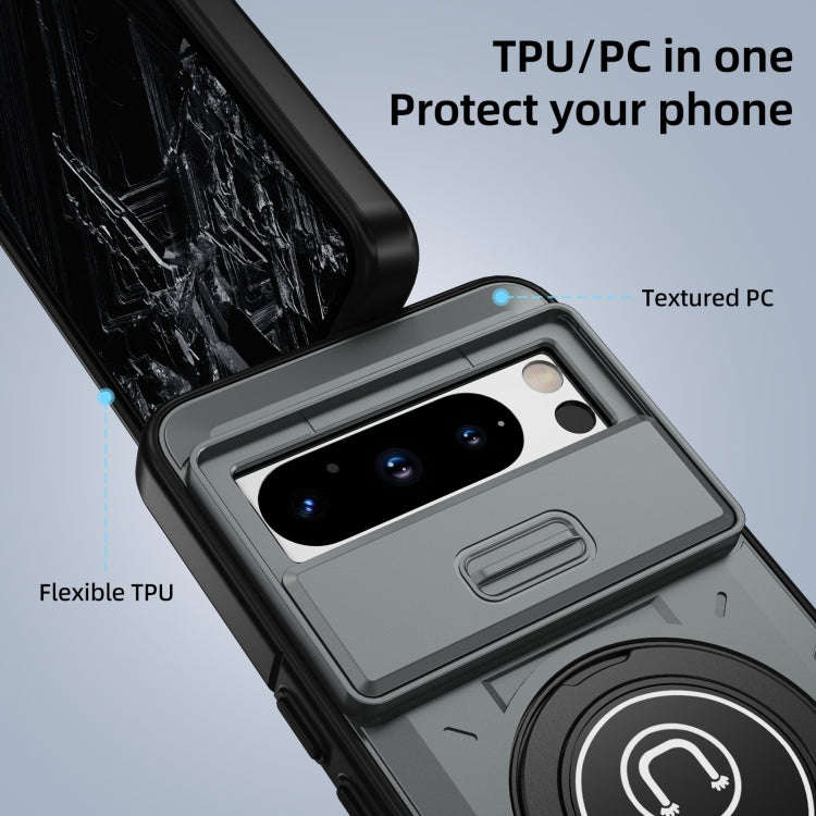For Google Pixel 8 Pro Sliding Camshield TPU Hybrid PC Magnetic Holder Phone Case(Grey)