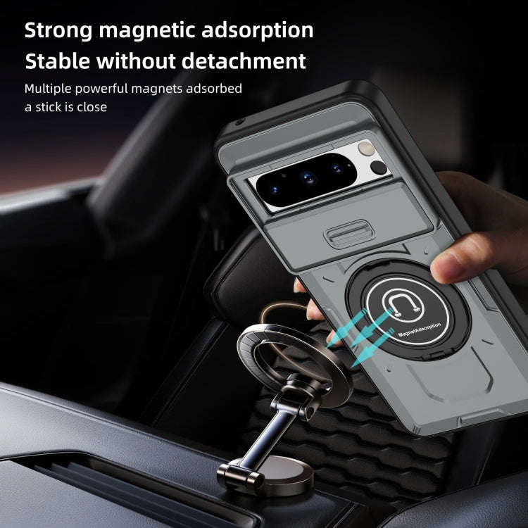 For Google Pixel 8 Pro Sliding Camshield TPU Hybrid PC Magnetic Holder Phone Case(Grey)
