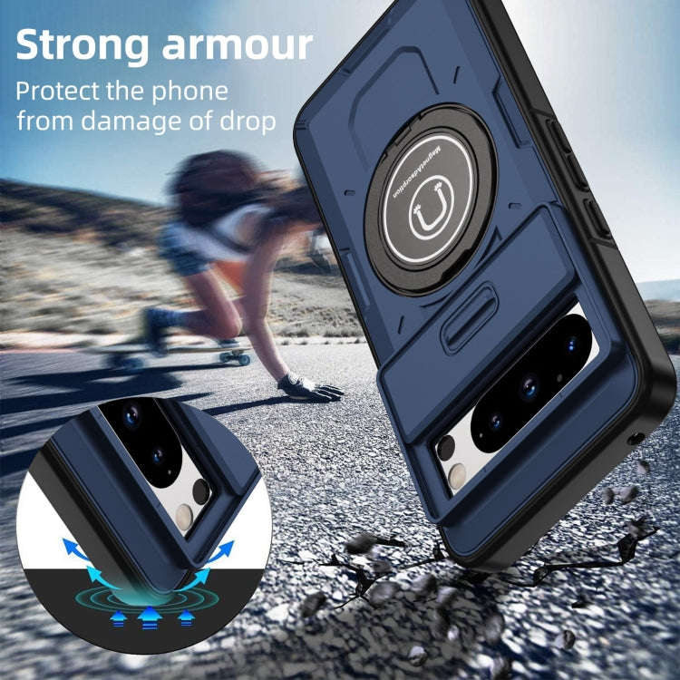 For Google Pixel 8 Pro Sliding Camshield TPU Hybrid PC Magnetic Holder Phone Case(Dark Blue)