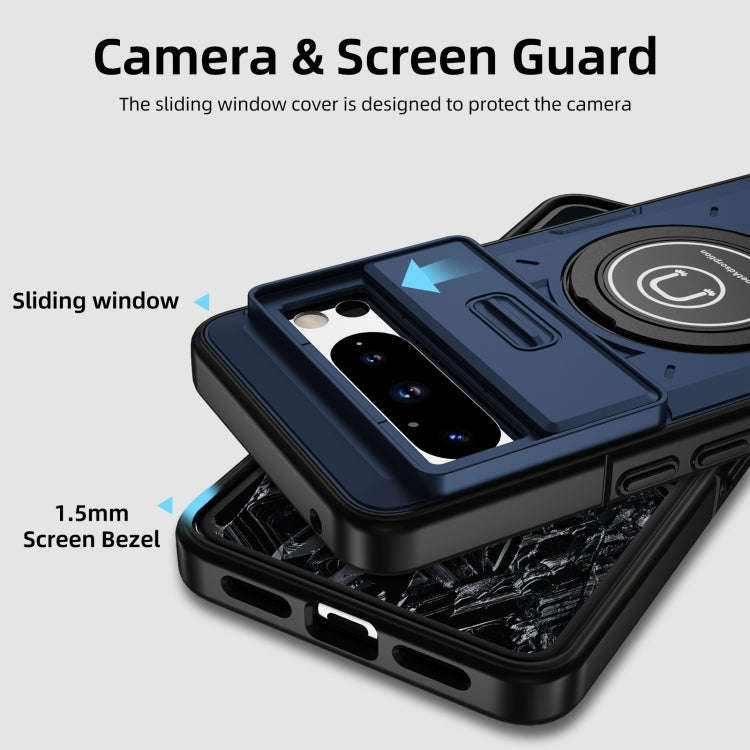 For Google Pixel 8 Pro Sliding Camshield TPU Hybrid PC Magnetic Holder Phone Case(Dark Blue)