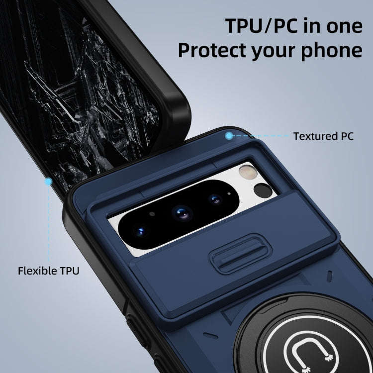 For Google Pixel 8 Pro Sliding Camshield TPU Hybrid PC Magnetic Holder Phone Case(Dark Blue)