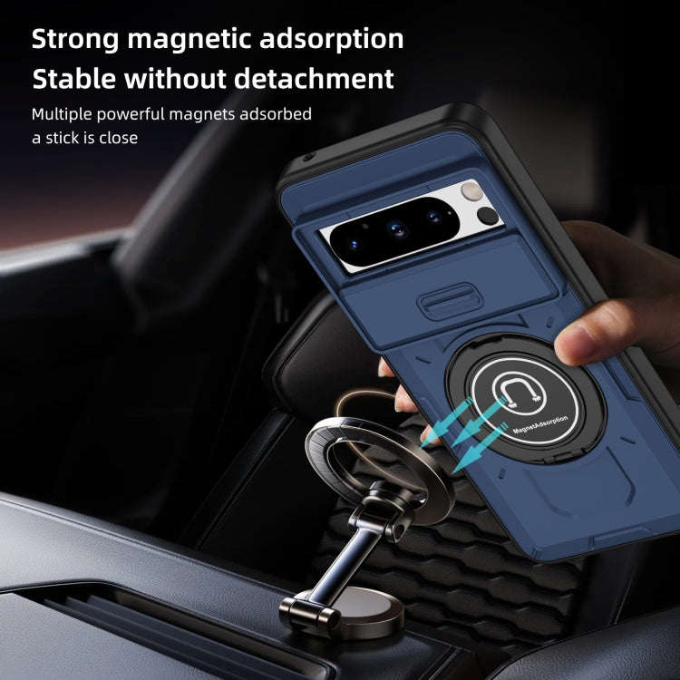 For Google Pixel 8 Pro Sliding Camshield TPU Hybrid PC Magnetic Holder Phone Case(Dark Blue)