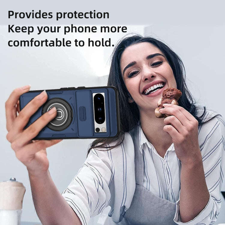 For Google Pixel 8 Pro Sliding Camshield TPU Hybrid PC Magnetic Holder Phone Case(Dark Blue)