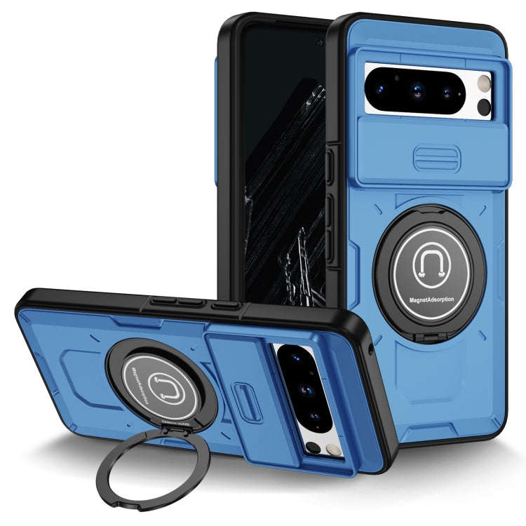 For Google Pixel 8 Pro Sliding Camshield TPU Hybrid PC Magnetic Holder Phone Case(Sky Blue)