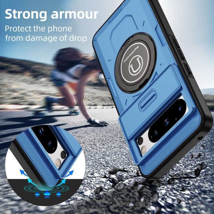 For Google Pixel 8 Pro Sliding Camshield TPU Hybrid PC Magnetic Holder Phone Case(Sky Blue)