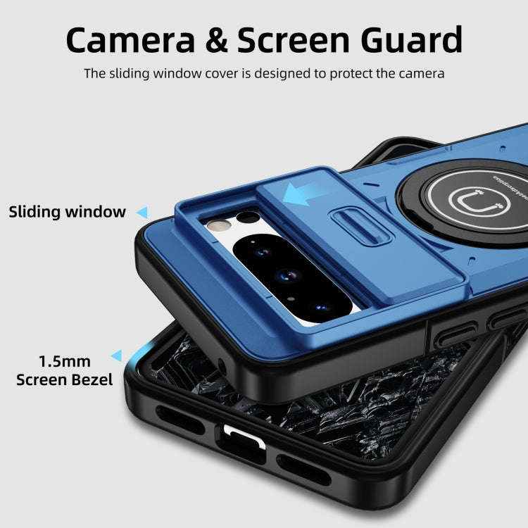 For Google Pixel 8 Pro Sliding Camshield TPU Hybrid PC Magnetic Holder Phone Case(Sky Blue)