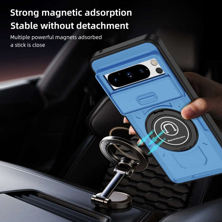 For Google Pixel 8 Pro Sliding Camshield TPU Hybrid PC Magnetic Holder Phone Case(Sky Blue)