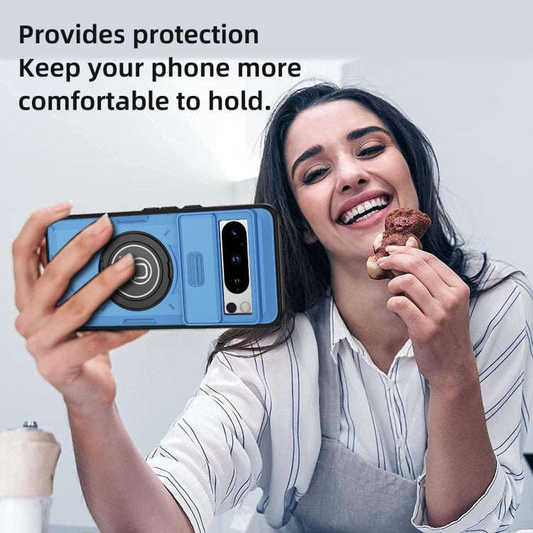 For Google Pixel 8 Pro Sliding Camshield TPU Hybrid PC Magnetic Holder Phone Case(Sky Blue)