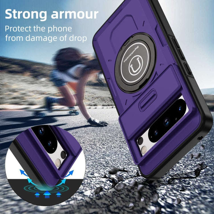For Google Pixel 8 Pro Sliding Camshield TPU Hybrid PC Magnetic Holder Phone Case(Purple)
