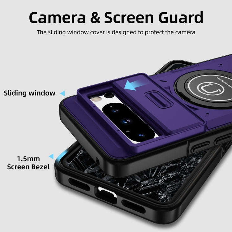 For Google Pixel 8 Pro Sliding Camshield TPU Hybrid PC Magnetic Holder Phone Case(Purple)