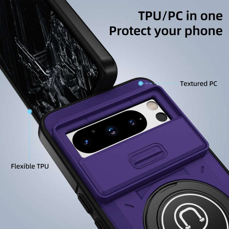 For Google Pixel 8 Pro Sliding Camshield TPU Hybrid PC Magnetic Holder Phone Case(Purple)