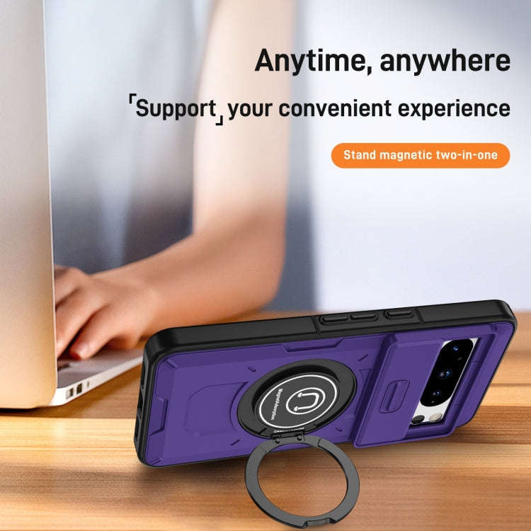 For Google Pixel 8 Pro Sliding Camshield TPU Hybrid PC Magnetic Holder Phone Case(Purple)