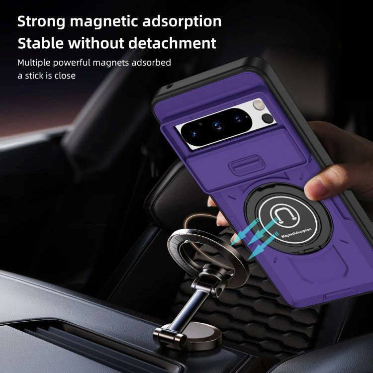 For Google Pixel 8 Pro Sliding Camshield TPU Hybrid PC Magnetic Holder Phone Case(Purple)