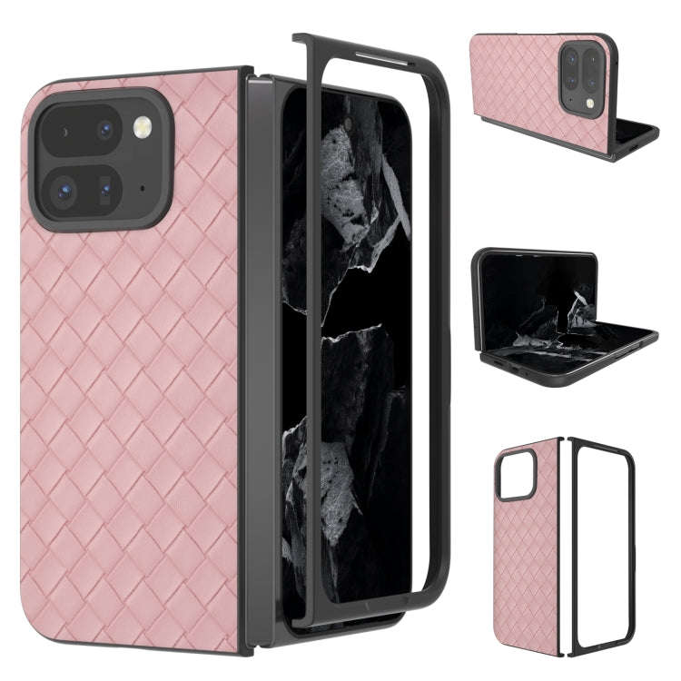 For Google Pixel 9 Pro Fold Black Frame Woven Texture PU Phone Case(Pink)