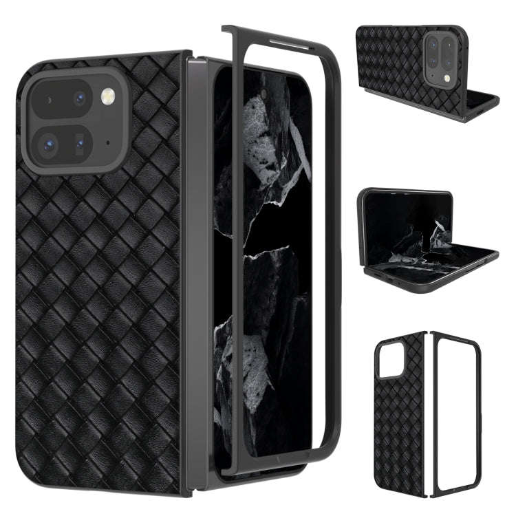 For Google Pixel 9 Pro Fold Black Frame Woven Texture PU Phone Case(Black)