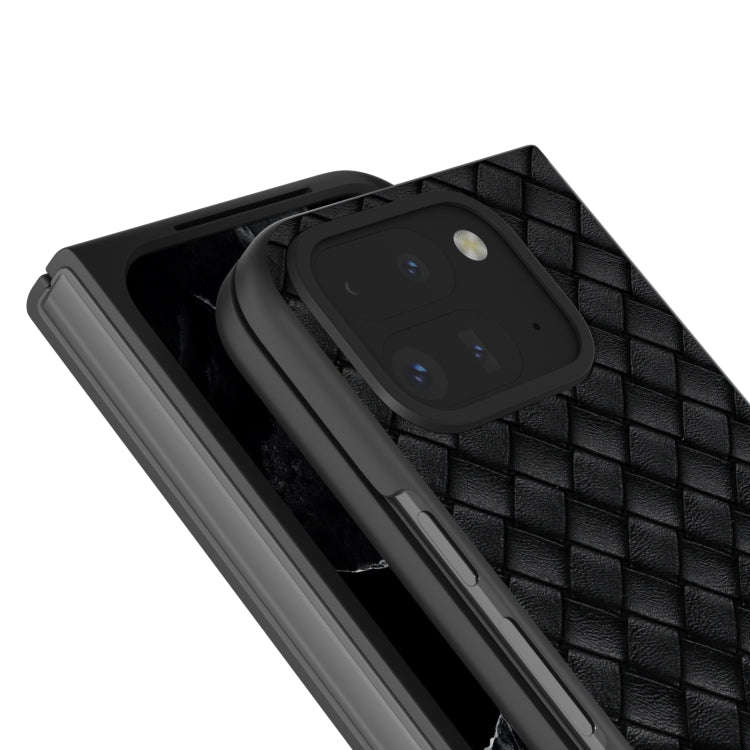 For Google Pixel 9 Pro Fold Black Frame Woven Texture PU Phone Case(Black)