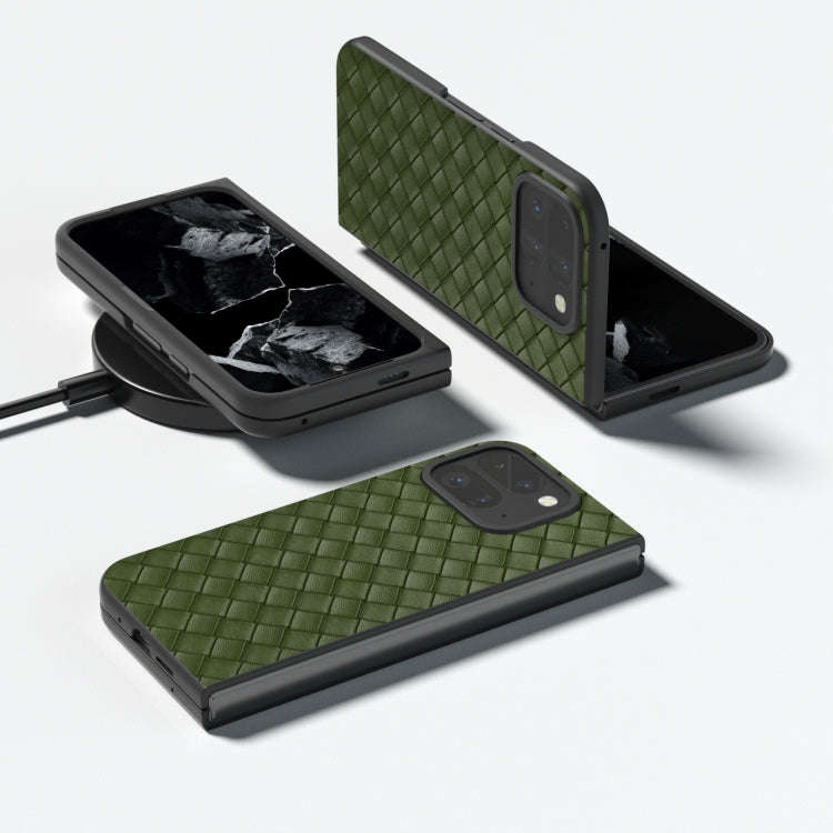 For Google Pixel 9 Pro Fold Black Frame Woven Texture PU Phone Case(Green)