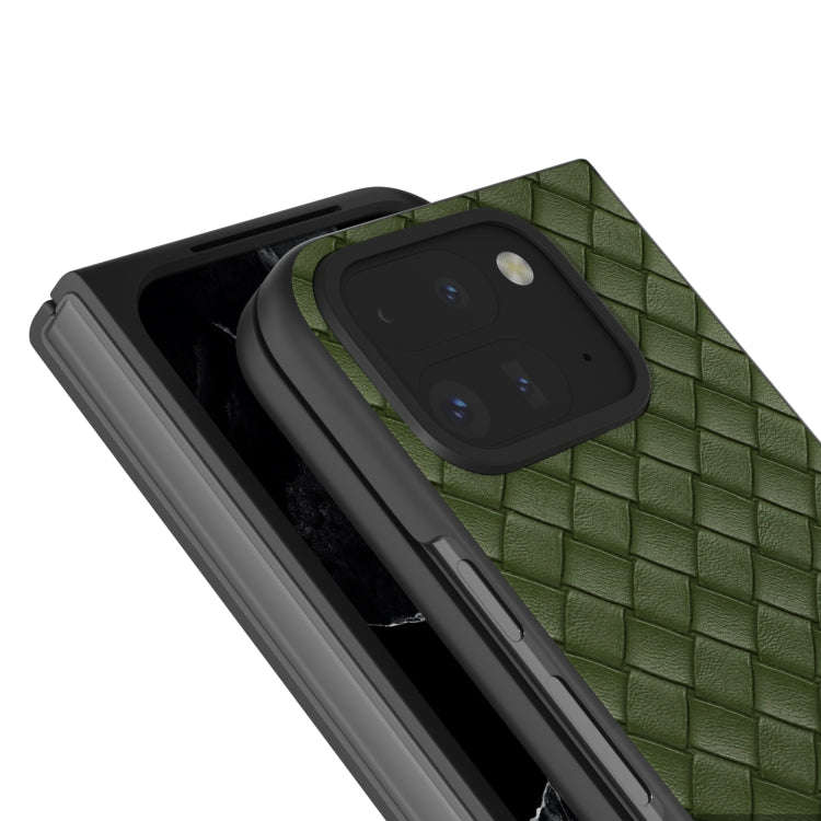 For Google Pixel 9 Pro Fold Black Frame Woven Texture PU Phone Case(Green)