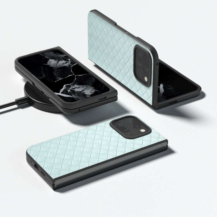 For Google Pixel 9 Pro Fold Black Frame Woven Texture PU Phone Case(Light Green)