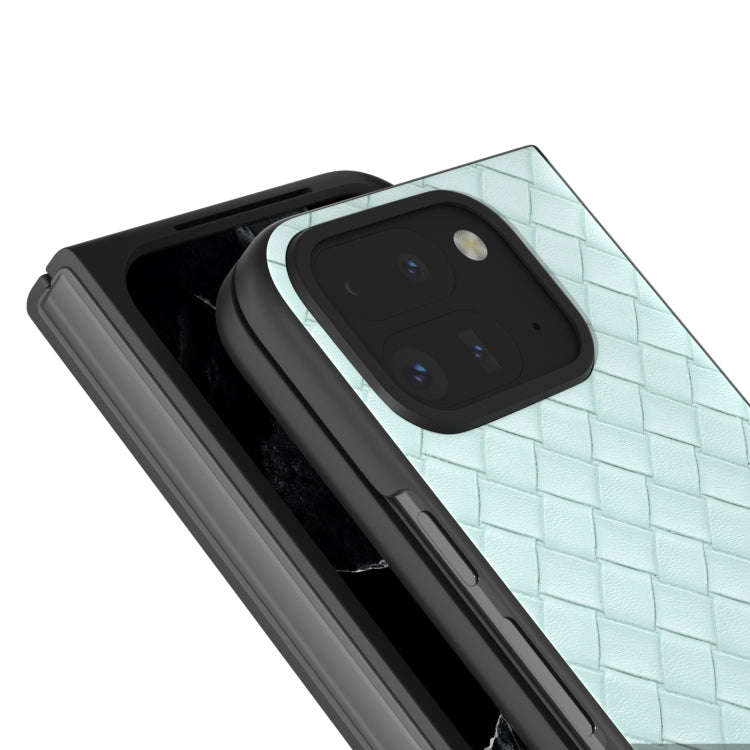 For Google Pixel 9 Pro Fold Black Frame Woven Texture PU Phone Case(Light Green)